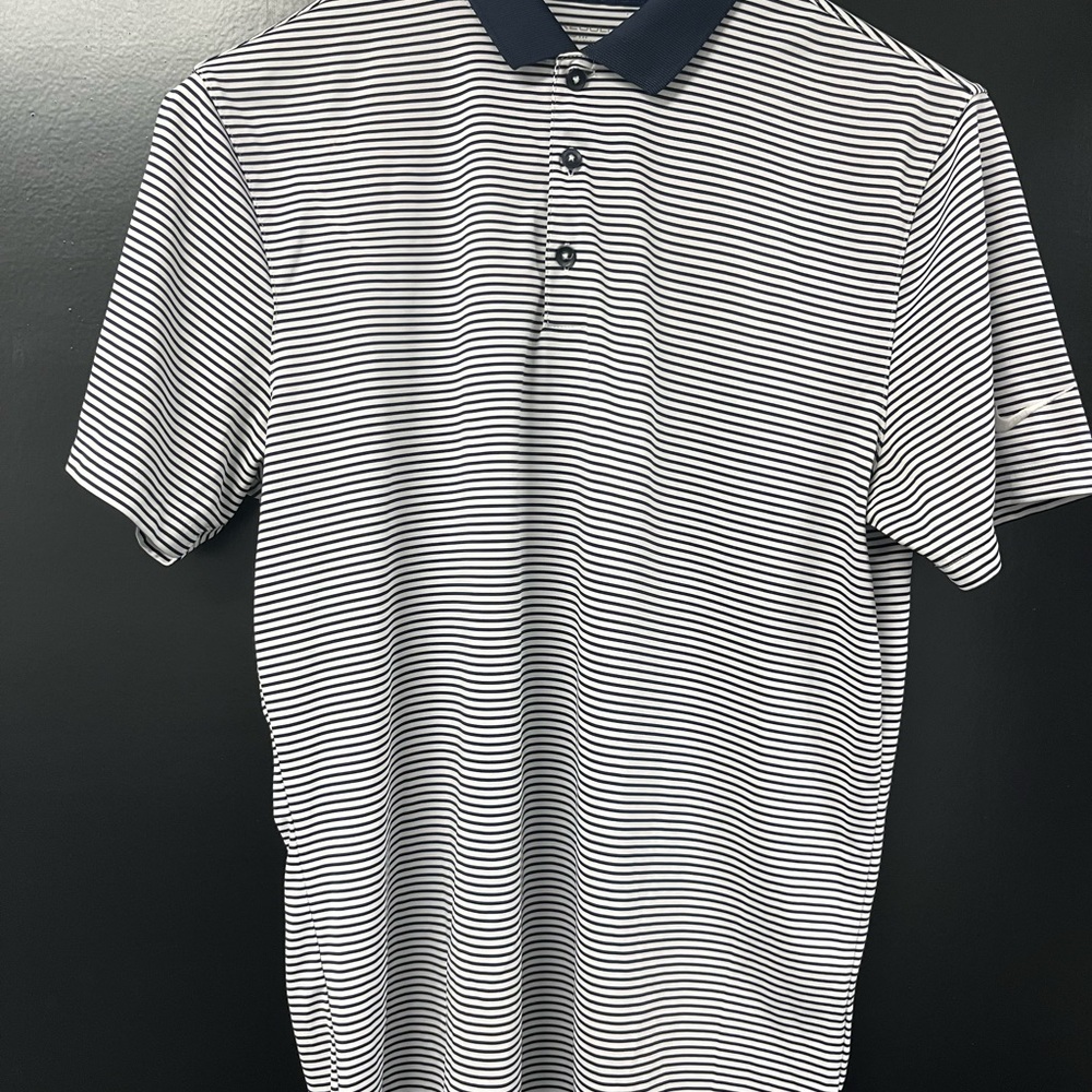 Nike Blue and White Polo Shirt Classic Striped Design